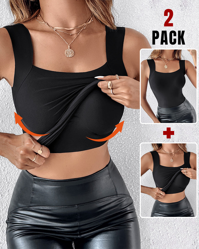 Contourx 2 Piece U Neck Shapewear Built In Bra Tank High Strechy Sleeveless Slim Fit Tops Camisole