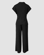 Women's 2 Piece Outfits V Neck Twist Front Slit Top and High Waisted Straight Leg Pants Set Commute Business Casual Suit