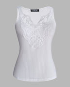 Contrast Lace V Neck Sleeveless Knit Top Casual Slim Fit Tank