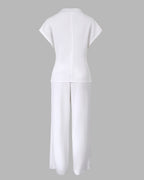 Women's 2 Piece Outfits V Neck Twist Front Slit Top and High Waisted Straight Leg Pants Set Commute Business Casual Suit