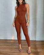 Women's Halter Neck Backless Jumpsuit Ribbed Knit Slim Fit Sleeveless Romper Sexy Party Clubwear