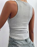 Round Neck Sleeveless Side Ruched Tank Slim Fit Ribbed Racerback Tank Top