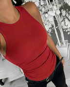 Round Neck Sleeveless Side Ruched Tank Slim Fit Ribbed Racerback Tank Top