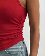 Round Neck Sleeveless Side Ruched Tank Slim Fit Ribbed Racerback Tank Top