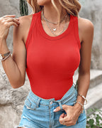 Built-in Bra Ribbed Round Neck Tank Top