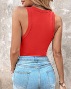 Built-in Bra Ribbed Round Neck Tank Top