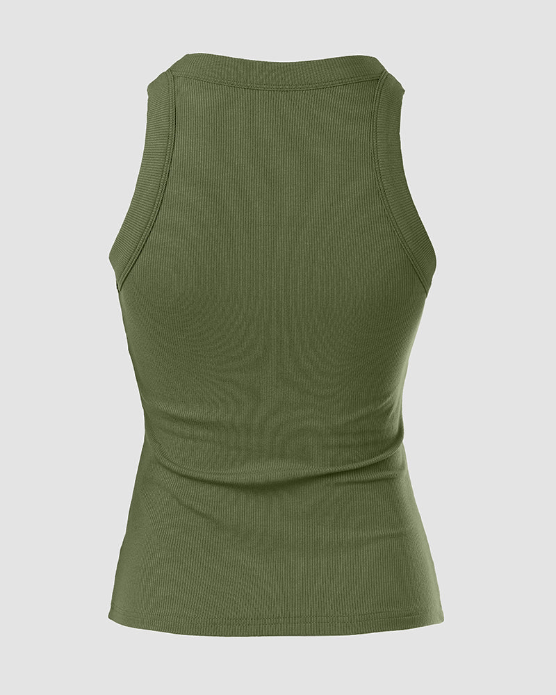 Built-in Bra Ribbed Round Neck Tank Top