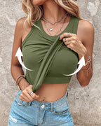 Built-in Bra Ribbed Round Neck Tank Top