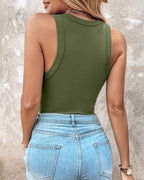 Built-in Bra Ribbed Round Neck Tank Top