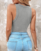 Built-in Bra Ribbed Round Neck Tank Top