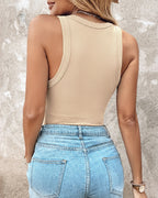 Built-in Bra Ribbed Round Neck Tank Top