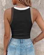 Women's Contrast Binding Tank Top Ribbed Knit Sleeveless Scoop Neck Slim Fit Camisole Top with Built-in Bra