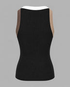 Women's Contrast Binding Tank Top Ribbed Knit Sleeveless Scoop Neck Slim Fit Camisole Top with Built-in Bra