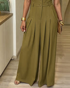 Women's Lapel V Neck Jumpsuit Cap Sleeve High Waisted Wide Leg Overalls Elegant Suit Jumpsuit