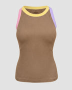 Women's Contrast Binding Tank Top Ribbed Knit Sleeveless Scoop Neck Slim Fit Camisole Top with Built-in Bra