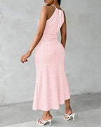 Halter Tie Criss Cross Front Ruched Knit Jacquard Textured Slit Dress Casual Hollow-out Draped Vacation Dress