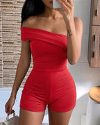 Women's Foldover One Shoulder Romper Slim Fit Sleeveless High Waist Romper
