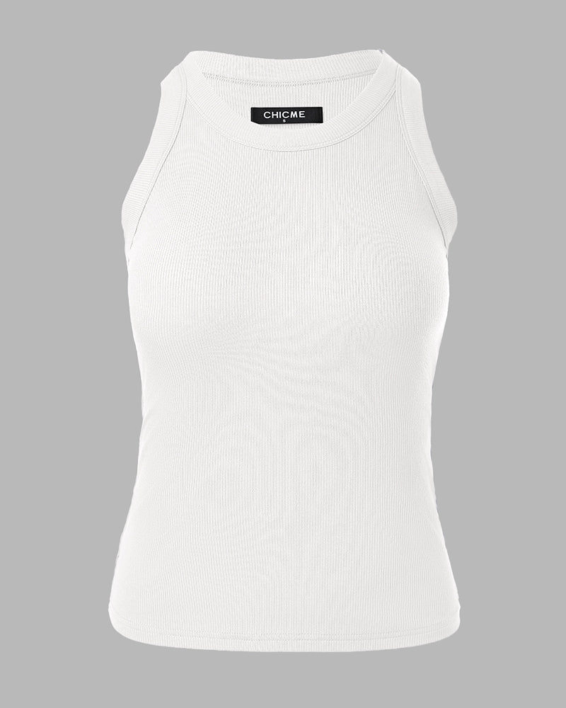Built-in Bra Ribbed Round Neck Tank Top