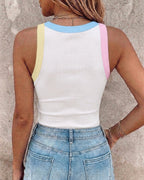 Women's Contrast Binding Tank Top Ribbed Knit Sleeveless Scoop Neck Slim Fit Camisole Top with Built-in Bra